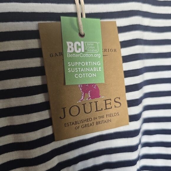 Joules Knit Dress NWT Navy White Stripes Cap Sleeve Midi XL Cinch Waist Comfy - Picture 3 of 13